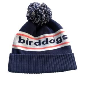 Birddogs Pom Pom Beanie Cap Hat Navy Blue Winter Ribbed Foldover Snow Ski